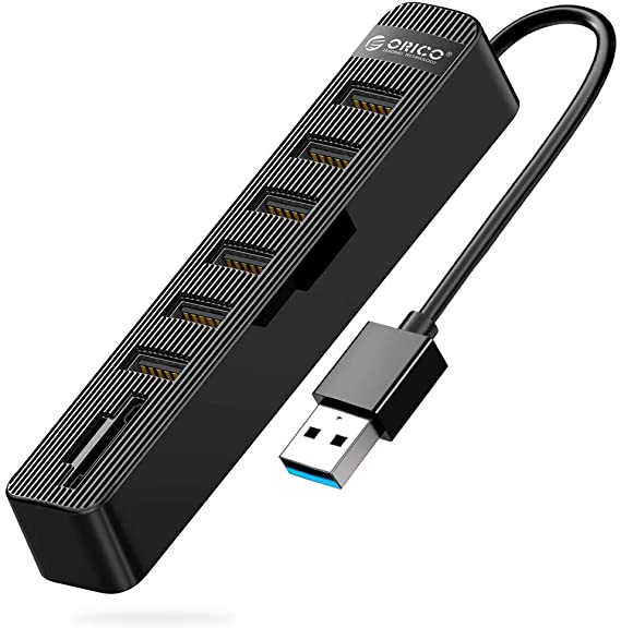 ORICO USB 2.0 Hub, USB Extended Cable Hub with SD/TF Card Reader & 6 Ports USB 2.0, Ultra-Slim Data USB Hub for Windows/ Mac OS/ Linux