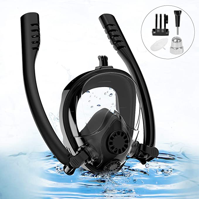 Sanlinkee Full Face Snorkel Mask,Seaview 180° Double Adjustable Longer Ventilation Pipe, with Detachable Camera Mount,Watertight, Anti Fog & Anti Leak Technology, for Adults & Kids