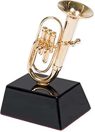Broadway Gift Tuba Miniature Replica Gold Brass Tone 3 x 4 Resin Stone Tabletop Figurine