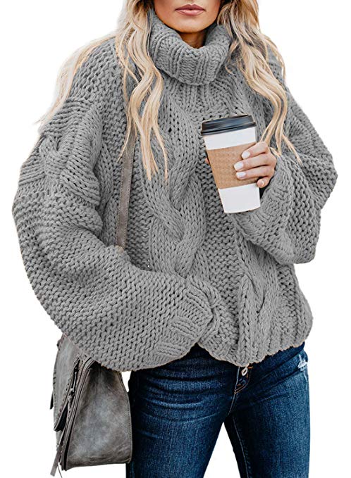 FARYSAYS Women's Cable Knit Turtleneck Long Sleeve Oversize Chunky Pullover Sweater Outerwear