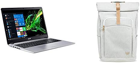 Acer Aspire 5 Slim Laptop, 15.6" Full HD IPS Display & Acer Predator Rolltop Jr. Smoky White Backpack - for All 15.6" Gaming Laptops, Travel Backpack