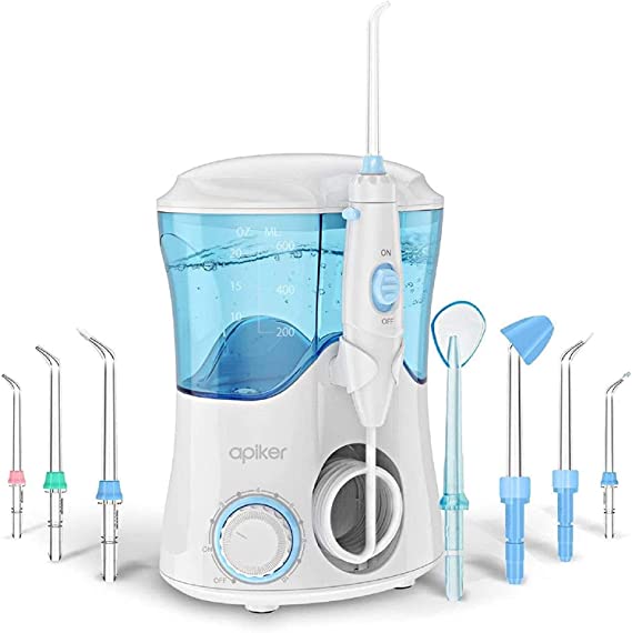 Apiker Water Flosser, Oral Irrigator for Teeth Cleaning & Braces Care, with 8 Multifunctional Tips, 600ML Detachable Water Tank & 10 Water Pressure Levels, Electric Water Dental Oral Flosser for Home