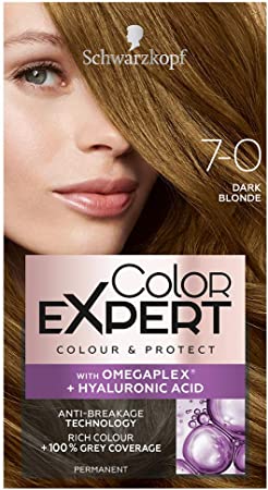 Schwarzkopf Color Expert Dark Blonde Hair Dye Permanent, Up to 100% Grey Hair Coverage & Protect with Omegaplex - 7-0 Dark Blonde