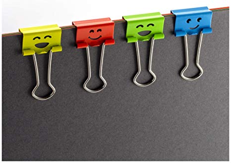 Officemate Happy Smiling Face Binder Clips, Small Size, 42 in Pack, Comes in Assorted Colors (31090)