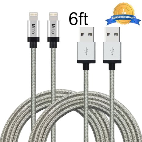 Mribo 2pcs 8Pin Lightning Cable Nylon Braided Charging Cable Extra Long USB Cord for iphone 6s 6s plus 6plus 65s 5c 5iPad Mini AiriPad5iPod on iOS9 With Aluminum Connector