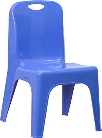 Flash Furniture Blue Plastic Stackable School Chair with Carrying Handle and 11'' Seat Height