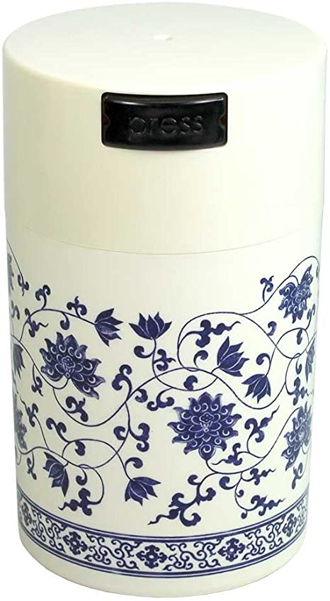 Tightpac America Teavac Vacuum Sealed Tea Storage Container with White Cap and Body/Floral Design, 6-Ounce