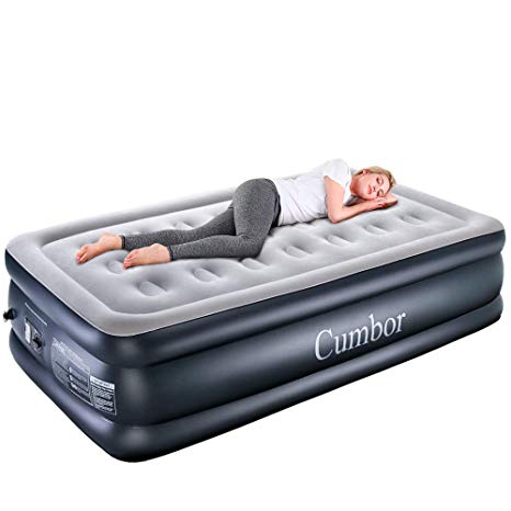 Cumbor Twin XL Air Mattress with Built-in Pump, Premium Elevated Inflatable Air Bed for Guest and Camping - Blow Up Double High Air Mattress Quilt Top, 80 x 40 x 18 inches , 2-Year Guarantee
