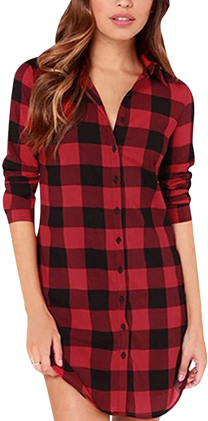 ZANZEA Women Blouses Tops Buffalo Check Plaid Long Sleeve Casual Button Down Shirts