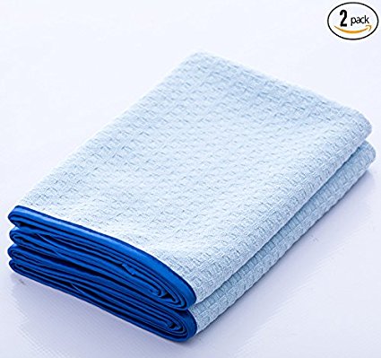 THE RAG COMPANY (2-Pack) Dry Me A River Professional Korean 70/30 Microfiber Waffle-Weave Drying & Detailing Towels (20x40, Light Blue)