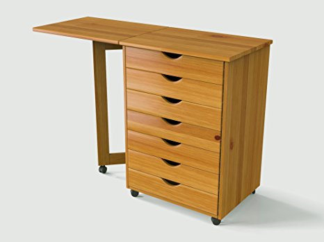 ADEPTUS 7 Drawer Gate Leg Roll Cart Desk, Medium Pine