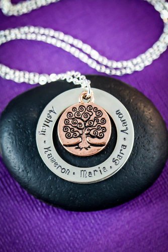 Family Tree Personalized Names Necklace - DII - Grandmother Gift - Mom Gift - Mother's Day Gift - Handstamped Handmade Necklace - 1.25, 3/4 Inch 31, 19MM Discs - Custom Family Names