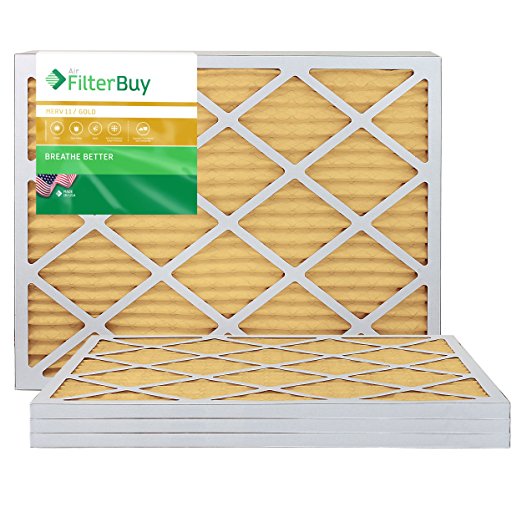 AFB Gold MERV 11 20x25x1 Pleated AC Furnace Air Filter. Pack of 4 Filters. 100% produced in the USA.