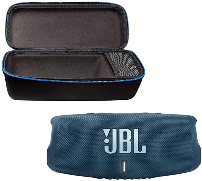 JBL Charge 5 Portable Waterproof Wireless Bluetooth Speaker Bundle with divvi! Protective Hardshell Case - Blue