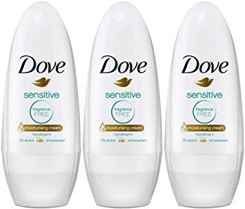 Dove Sensitive Antiperspirant Deodorant Roll-On, Fragrance-Free, 1.7 Ounce / 50 Ml (Pack of 3)