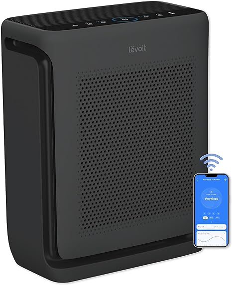 LEVOIT Air Purifiers for Home Large Room Up to 1900 Ft² in 1 Hr with Washable Filters, Air Quality Monitor, Smart WiFi, HEPA Filter Captures Allergies, Pet Hair, Smoke in Bedroom, Vital 200S-P, Black