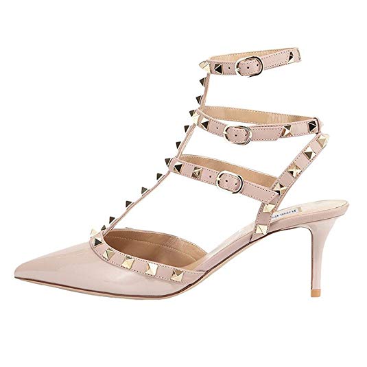 June in Love Women's Heeled Shoes, Sexy Rivets Studs Decoration Pointed Toe Thin Heel Sandals
