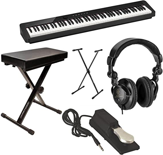 Casio PX-S1100 Privia 88-Key Slim Stage Portable Digital Piano with Bluetooth Adapter, Black Bundle with Studio Headphones, Keyboard Stand, Bench, Sustain Pedal