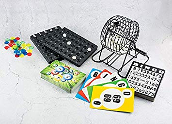 KOVOT Complete Bingo Set | Includes Metal Cage, (75) Numbered Balls, Master Board, (50) Bingo Cards, (400) Color Chips   Bonus Travel Calling Cards
