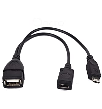 ONCRO® New Advanced 2 in 1 Micro USB Y Splitter Cable, Micro USB 2.0 Male to Micro USB Female with USB OTG hosting to power up otg device not to charge phone. (Micro USB OTG)