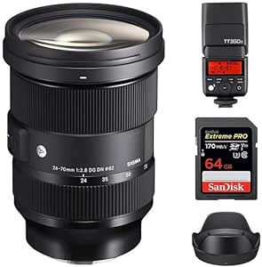 Sigma 24-70mm f/2.8 DG DN Art Lens for Sony E | Full-Frame Format with Six SLD Elements, Rounded 11-Blade Diaphragm, and Multi-Layer, Godox TT350S Flash, 64GB Extreme PRO UHS-I SDXC Memory Card