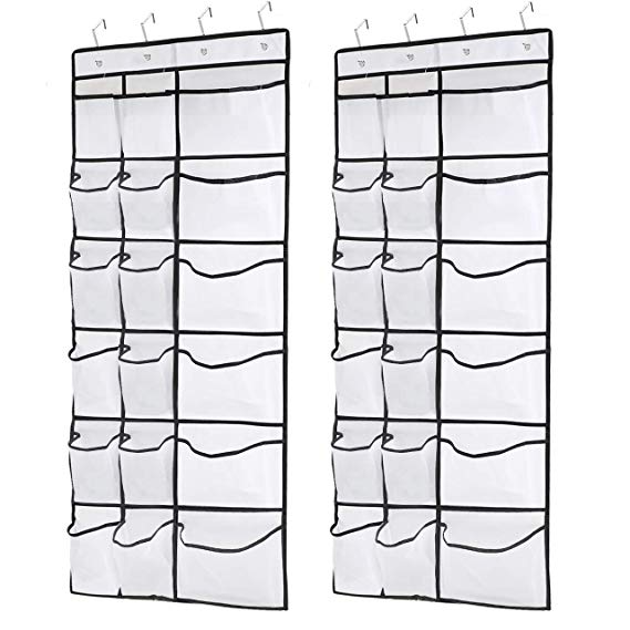 Kootek 2 Pack Over The Door Organizers, 12 Mesh Pockets   6 Large Mesh Storage Various Compartments Pocket Hanging Shoes Organizer with 8 Hooks Shoe Holder for Closet Bathroom Bedroom (59" x 21.6")