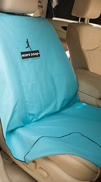 Run’s Done Protective Car Seat Cover (Moisture-wicking, Machine Washable, Non-Slip Back, No Straps Needed) (Blue)