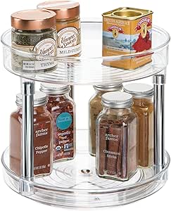 iDesign 9-Inch Recycled Plastic 2-Tier Lazy Susan Organizer – Linus Collection - Clear/Chrome