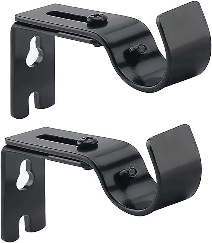 nihao Adjustable Curtain Rod Bracket Rod Bracket for Walls Brackets for Curtain Rods Curtain Rod Holders for 3/4 to 1 inch Rod, (2 PCS, Black)