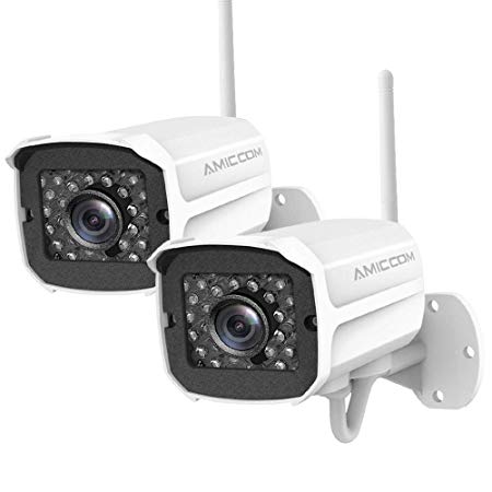 Outdoor Security Camera (2 Pack), 1080p IP Cam 2.4G IP66 Waterproof Night Vision Surveillance System with Two-Way Audio, Motion Detection, Activity Alert, Deterrent Alarm - iOS, Android App