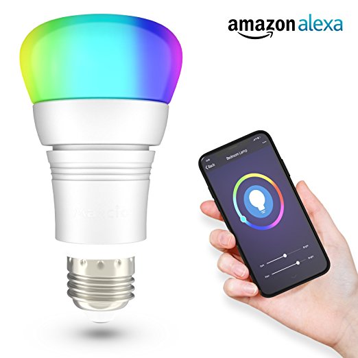 Smart Light Bulb, Maxcio WiFi Multicolored LED Party Light, Dimmable, Free APP Remote Control, Works with Alexa - 7W E27(60 Watts Equivalent)