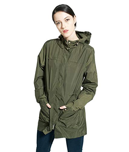 Rokka&Rolla Women's Lightweight Water-Resistant Active Outdoor Mid Hooded Trench Raincoat Windbreaker Jacket