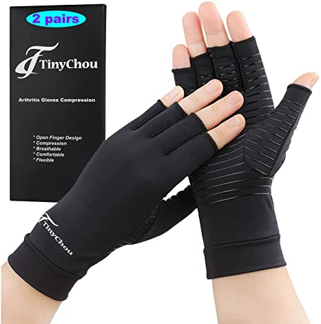 2 Pairs Copper Compression Arthritis Gloves,Compression Gloves for Men and Women, Pain Relief and Healing for Arthritis, Carpal Tunnel, Typing and Daily Work (Black, Large-2 Pairs Pack)