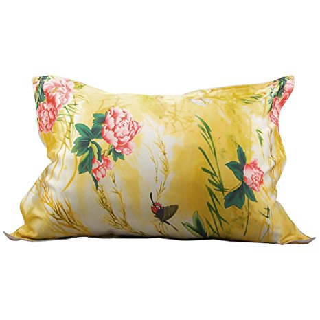IBraFashion Silk Pillowcase for Hair and Skin Beauty Peony Flower Print Standard/Queen