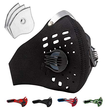 Axsyon Dust Mask- Anti-Pollution/Allergy Lifestyle & Sports FaceMask- 3 Filters & 2 Valves included. Superlightweight Neoprene Protective Nose & Mouth Cover- for Work, Sport, Outdoor use