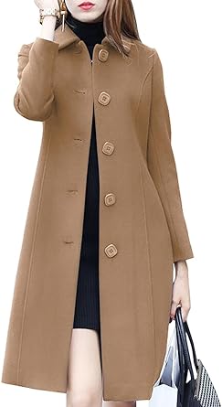 chouyatou Women's Fall Winter Elegant Single Breasted Long Wool Coat Overcoat