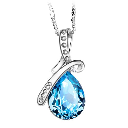 UHIBROS Eternal Love Austrian Crystal Water-drop Teardrop-shaped Fashion Pendant Necklace Blue