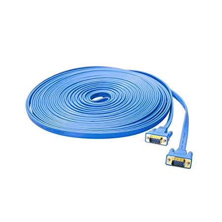 DTECH 50ft Flat Extra Long VGA Cable for Computer Monitor - Male to Male - Blue