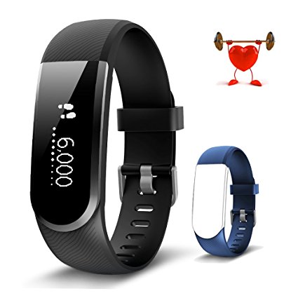 Fitness Tracker Activity Tracker Fitness Watch Heart Rate Monitor Pedometer Sleep Monitor Smart Bracelet Waterproof with Calories Counter, Call/SMS Reminder, Swimming, Music/Camera Remote Control