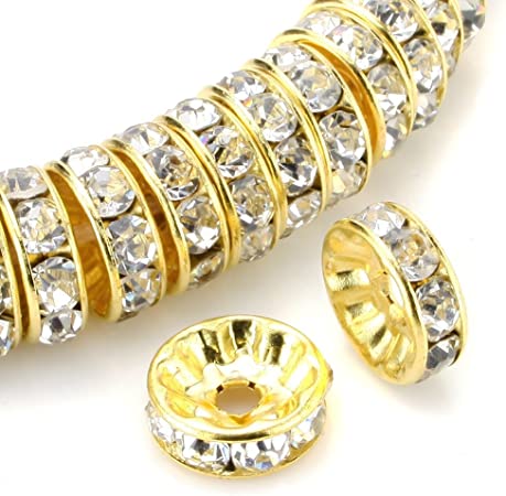 RUBYCA 100pcs High Quality Round Rondelle Spacer Bead Gold Tone 4mm White Clear Czech Crystal
