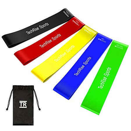 TechRise Resistance Bands, Set of 5 Natural Latex Fitness Bands for Workout and Physical Therapy, Pilates, Yoga, Rehab, Improve Mobility and Strength