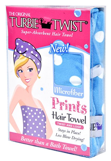 Turbie Twist Microfiber Prints Hair Towel, Light Blue
