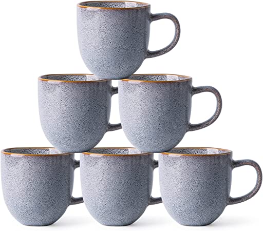 AmorArc 12oz Coffee Mugs, Ceramic Coffee Mugs set of 6 for Man, Woman, Dad, Mom, Modern Coffee Mugs with handle for Latte/Cappuccino/Milk/Cocoa. Dishwasher&Microwave Safe, Blue-Reactive Glaze