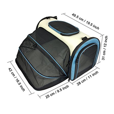 Becko Expandable Foldable Pet Carrier Travel Handbag with Padding and Extension