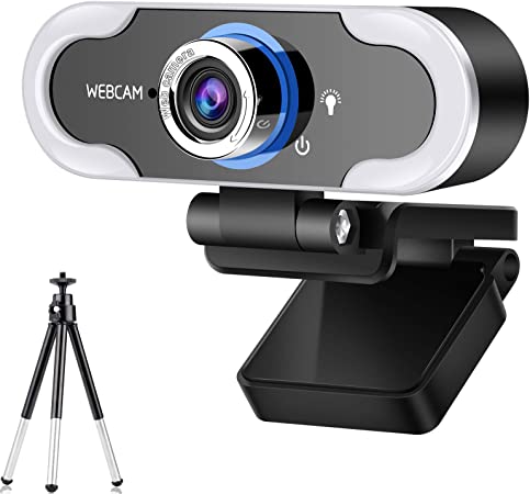 2021 Webcam 1080 HD Live Streaming Webcam with Light Stereo Microphone & Tripod Stand, Video Web Camera for Online Class/Zoom Meeting/Skype Calls/Facetime, PC/Mac/Laptop/Desktop