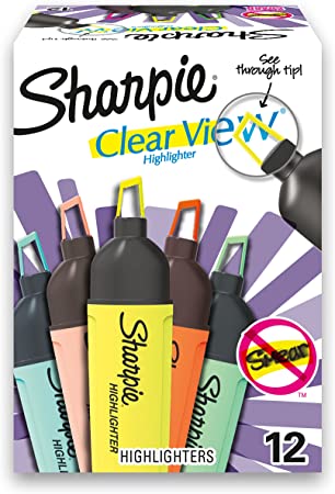 SHARPIE Highlighter, Clear View Highlighter with See-Through Chisel Tip, Tank Highlighter, Assorted, 12 Count