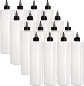 Bekith 12 Pack 16oz Plastic Squeeze Condiment Bottles with Twist Top Caps, Empty Boston Dispensing Bottles for Icing, Cookie Decorating, Sauces, Arts and Crafts