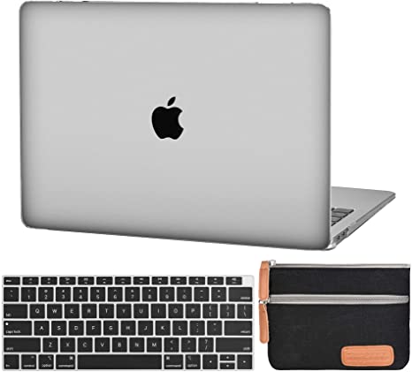 MacBook air 13 Inch Laptop Case A1932 Clear Plastic Laptop Hard Shell Cover Sleeve Matte Rubberized (2020 2019 2018 Release, Touch ID) with Silicon Keyboard Cover and Small Pouch(Crystal Clear)
