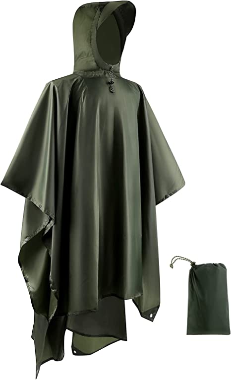 Waterproof Rain Poncho Multifunctional, Opret Lightweight Raincoat with Adjustable Hood for Adult Men and Women 3 in 1 Poncho for Outdoor Activities