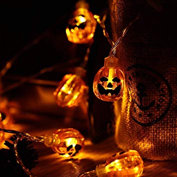 Qedertek Halloween String Lights, 3D Pumpkin Halloween Lights, 20 LED 9.08ft Decorative Light, Waterproof for Indoor and Outdoor, Patio, Psrty, Festival, Halloween Decorations(Warm White)